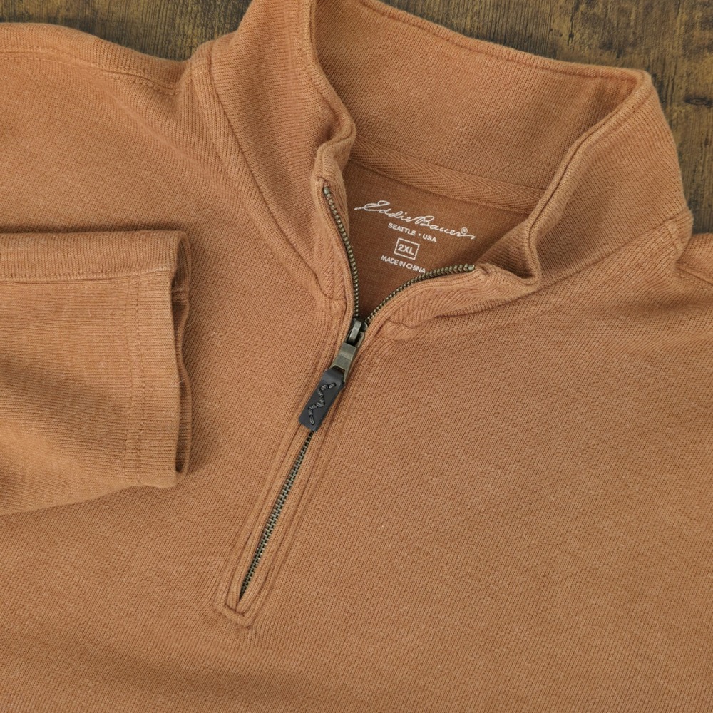Eddie‎ Bauer Men's 1/4 Zip Pullover Sweater Knit Orange Mock Neck Size XXL